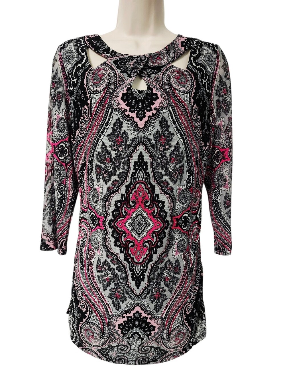 CLEO Keyhole Paisley Tunic Top size L petites - Picture 3 of 12